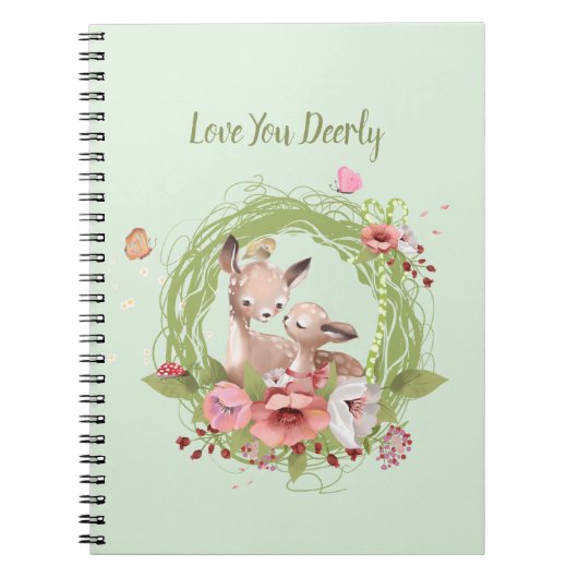 かわいいウッドランドディアグリーンピンクフローラ ノートブック (正面)