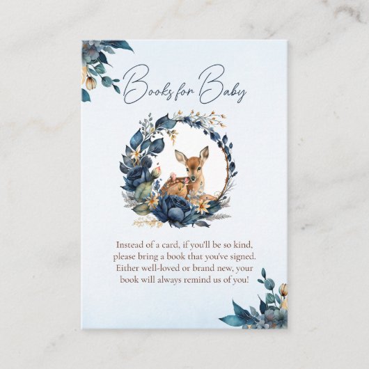かわいいウッドランドディアブルーフローラブックスベビー エンクロージャーカード (正面)
