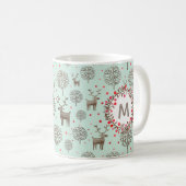 かわいいウッドランドトナカイ&ウォータカラーモノグラムグリーン コーヒーマグカップ (正面右)