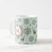 かわいいウッドランドトナカイ&ウォータカラーモノグラムグリーン コーヒーマグカップ (正面左)
