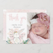 かわいいウッドランドバニーピンクベビーありがとう サンキューカード (正面/裏面)