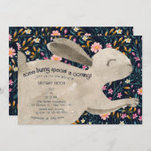 かわいいウッドランドバニーフローラベビーシャワー 招待状 (正面/裏面)