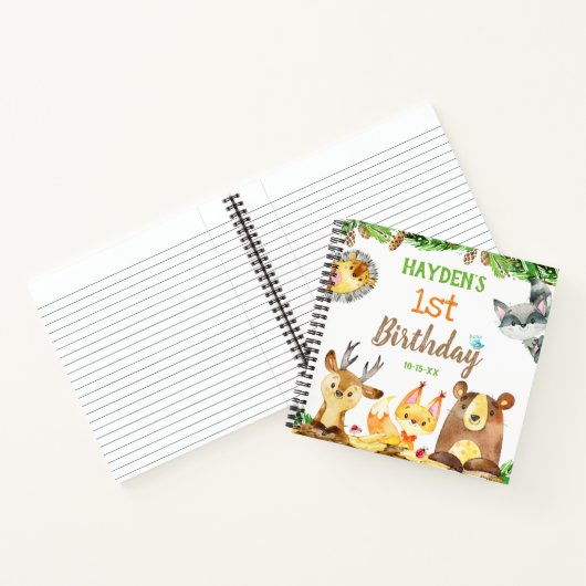 かわいいウッドランドフォレストアニマルズウォーター色ゲスト ノートブック (内部)