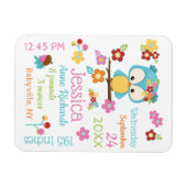 かわいいウッドランドフクロウ赤ちゃん女の子誕生レコードの統計 マグネット (横)