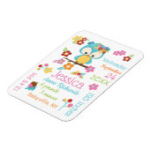 かわいいウッドランドフクロウ赤ちゃん女の子誕生レコードの統計 マグネット (左側)