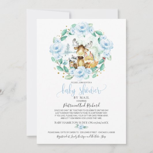 かわいいウッドランドフローラ緑の赤ちゃんシャワーbyメール 招待状 (正面)