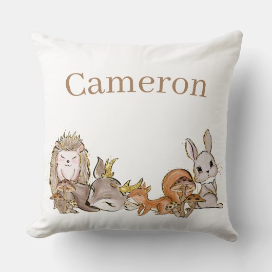 かわいいウッドランドベビーアニマル名前をカスタムする クッション (正面)