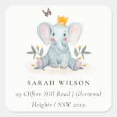 かわいいウッドランドベビーゾウの葉の住所 スクエアシール (正面)