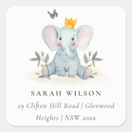 かわいいウッドランドベビーゾウの葉の住所 スクエアシール