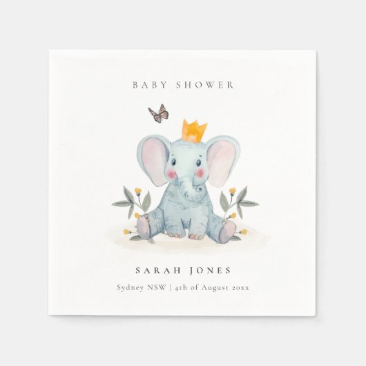 かわいいウッドランドベビーゾウ葉ベビーシャワー スタンダードカクテルナプキン (正面)