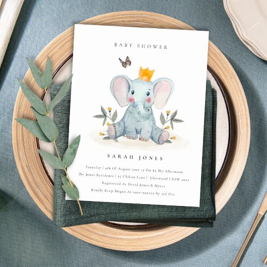 かわいいウッドランドベビーゾウ葉ベビーシャワー ポストカード