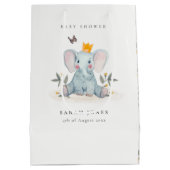 かわいいウッドランドベビーゾウ葉ベビーシャワー ミディアムペーパーバッグ (裏面)