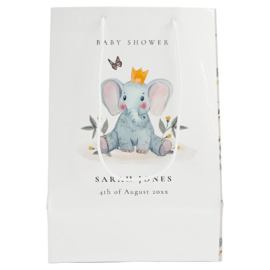 かわいいウッドランドベビーゾウ葉ベビーシャワー ミディアムペーパーバッグ (裏面)