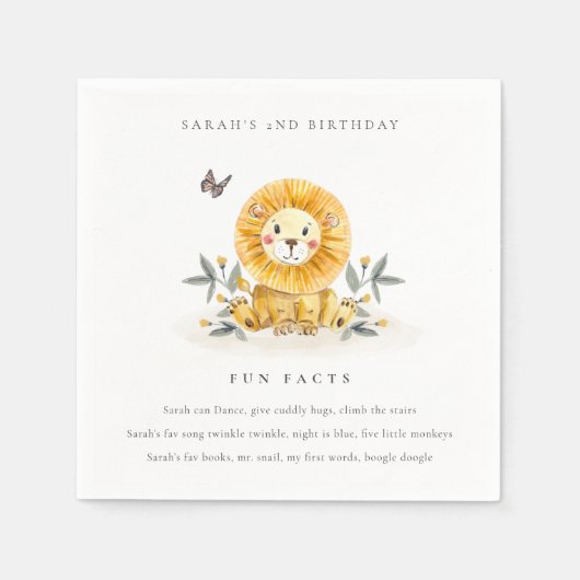 かわいいウッドランドベビーライオンの葉おもしろいファクト誕生日 スタンダードカクテルナプキン (正面)