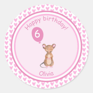 かわいいウッドランドマウス – パーソナライズされた子供の誕生日 ラウンドシール