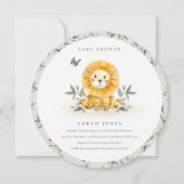 かわいいウッドランドライオンの葉ベビーシャワー招待状 サンキューカード (正面)