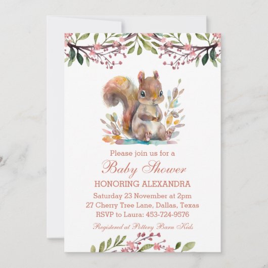 かわいいウッドランドリス林の赤ちゃんシャワー 招待状 (正面)