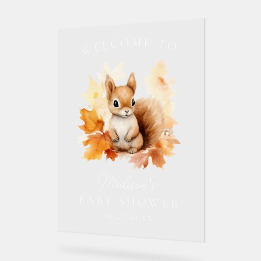 かわいいウッドランドリス赤ちゃんシャワーへようこそ アクリルサイン (傾斜)