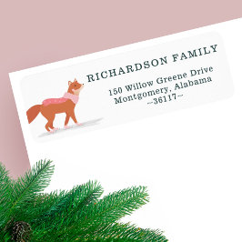 かわいいウッドランド冬キツネ氷のスケートで滑るアドレス ラベル
