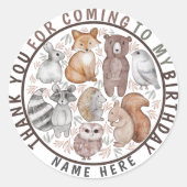 かわいいウッドランド動物ありがとうパーティー ラウンドシール (正面)