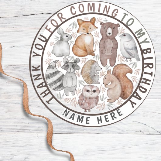 かわいいウッドランド動物ありがとうパーティー ラウンドシール