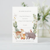 かわいいウッドランド動物おむつラッフルベビーシャワー エンクロージャーカード (スタンド正面)