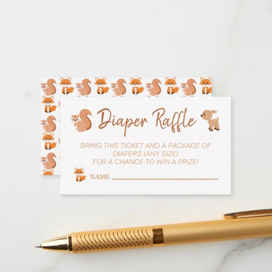かわいいウッドランド動物おむつラッフルベビーシャワー エンクロージャーカード (正面/裏面インサイチュ)