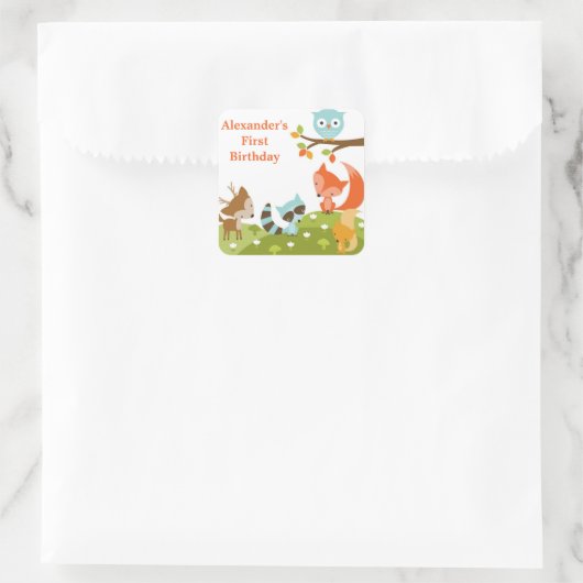 かわいいウッドランド動物のステッカー スクエアシール (バッグ)