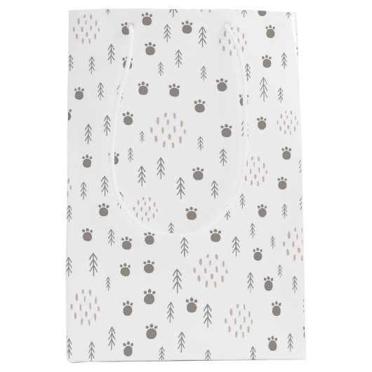 かわいいウッドランド動物のトラックパターン ミディアムペーパーバッグ (正面)