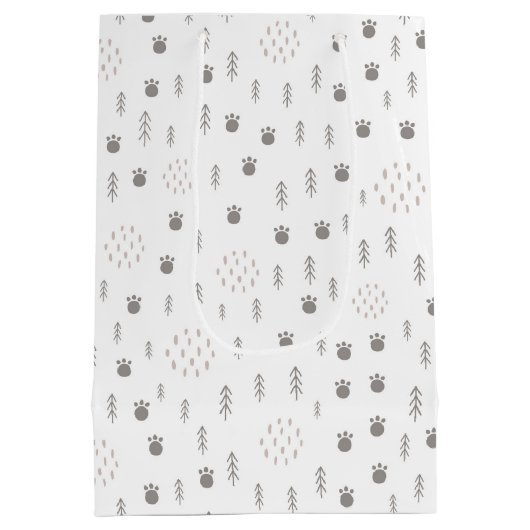 かわいいウッドランド動物のトラックパターン ミディアムペーパーバッグ (裏面)