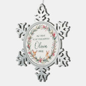 かわいいウッドランド動物のベビー初めてのクリスマス スノーフレークピューターオーナメント (右)