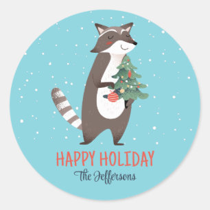 かわいいウッドランド動物の冬の休日クリスマス ラウンドシール