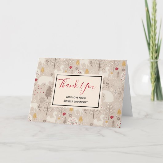 かわいいウッドランド動物の北欧パターンありがとう カード (正面)
