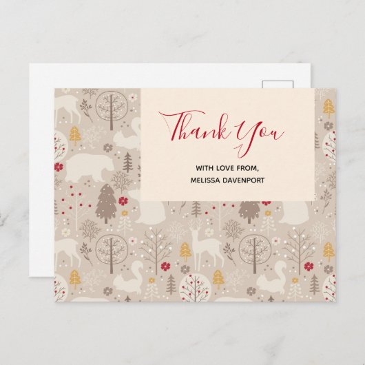 かわいいウッドランド動物の北欧パターンありがとう ポストカード (正面/裏面)