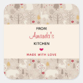 かわいいウッドランド動物の北欧パターンキッチン スクエアシール (正面)