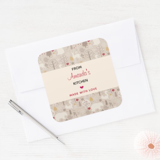 かわいいウッドランド動物の北欧パターンキッチン スクエアシール (封筒)