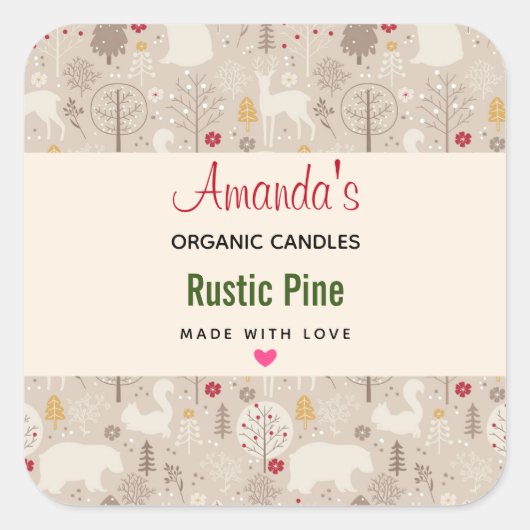 かわいいウッドランド動物の北欧パターンキャンドル スクエアシール (正面)