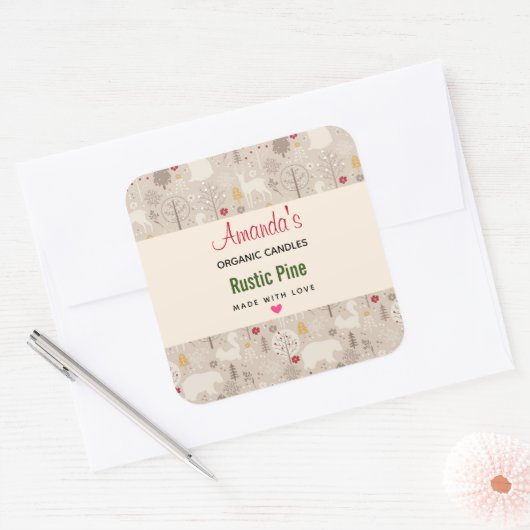 かわいいウッドランド動物の北欧パターンキャンドル スクエアシール (封筒)