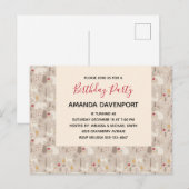 かわいいウッドランド動物の北欧パターン誕生日 インビテーションポストカード (正面/裏面)