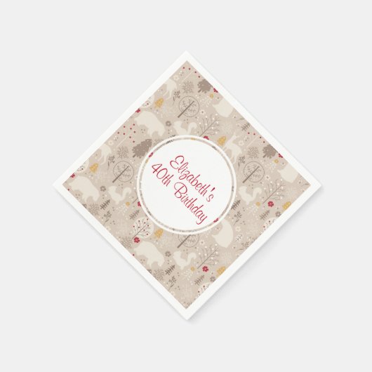 かわいいウッドランド動物の北欧パターン誕生日 スタンダードカクテルナプキン (角)