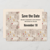 かわいいウッドランド動物の北欧パターン誕生日 セーブザデート (正面/裏面)