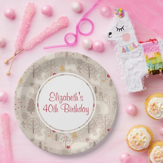かわいいウッドランド動物の北欧パターン誕生日 ペーパープレート (パーティー)