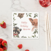 かわいいウッドランド動物の子どもの誕生日パーティー スタンダードカクテルナプキン (インサイチュ)
