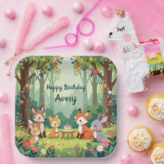 かわいいウッドランド動物の子ども誕生日 ペーパープレート (パーティー)