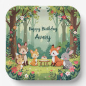 かわいいウッドランド動物の子ども誕生日 ペーパープレート (正面)