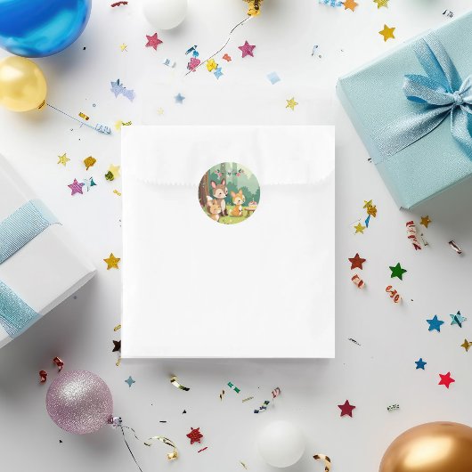 かわいいウッドランド動物の子ども誕生日 ラウンドシール