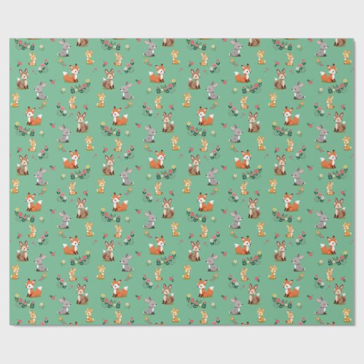 かわいいウッドランド動物の子ども誕生日 ラッピングペーパー (フラット)