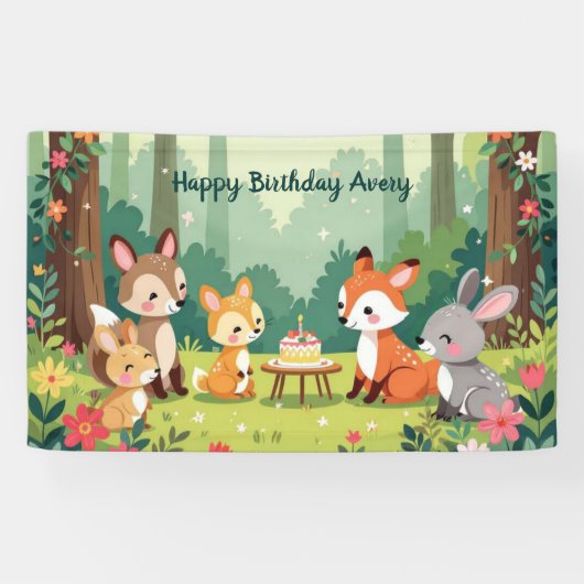 かわいいウッドランド動物の子ども誕生日 横断幕 (横)