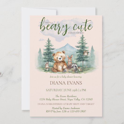 かわいいウッドランド動物の水彩赤ちゃんシャワー 招待状 (正面)