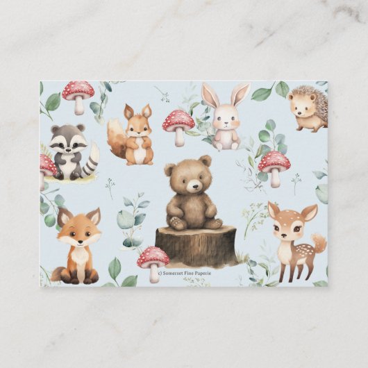 かわいいウッドランド動物の男の子シャワーベビー エンクロージャーカード (裏面)